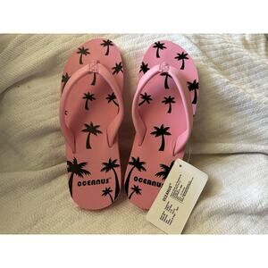 Oceanus PalmSoCalm (Pink W/Black Palm Trees) Flip Flop Size 8 - New